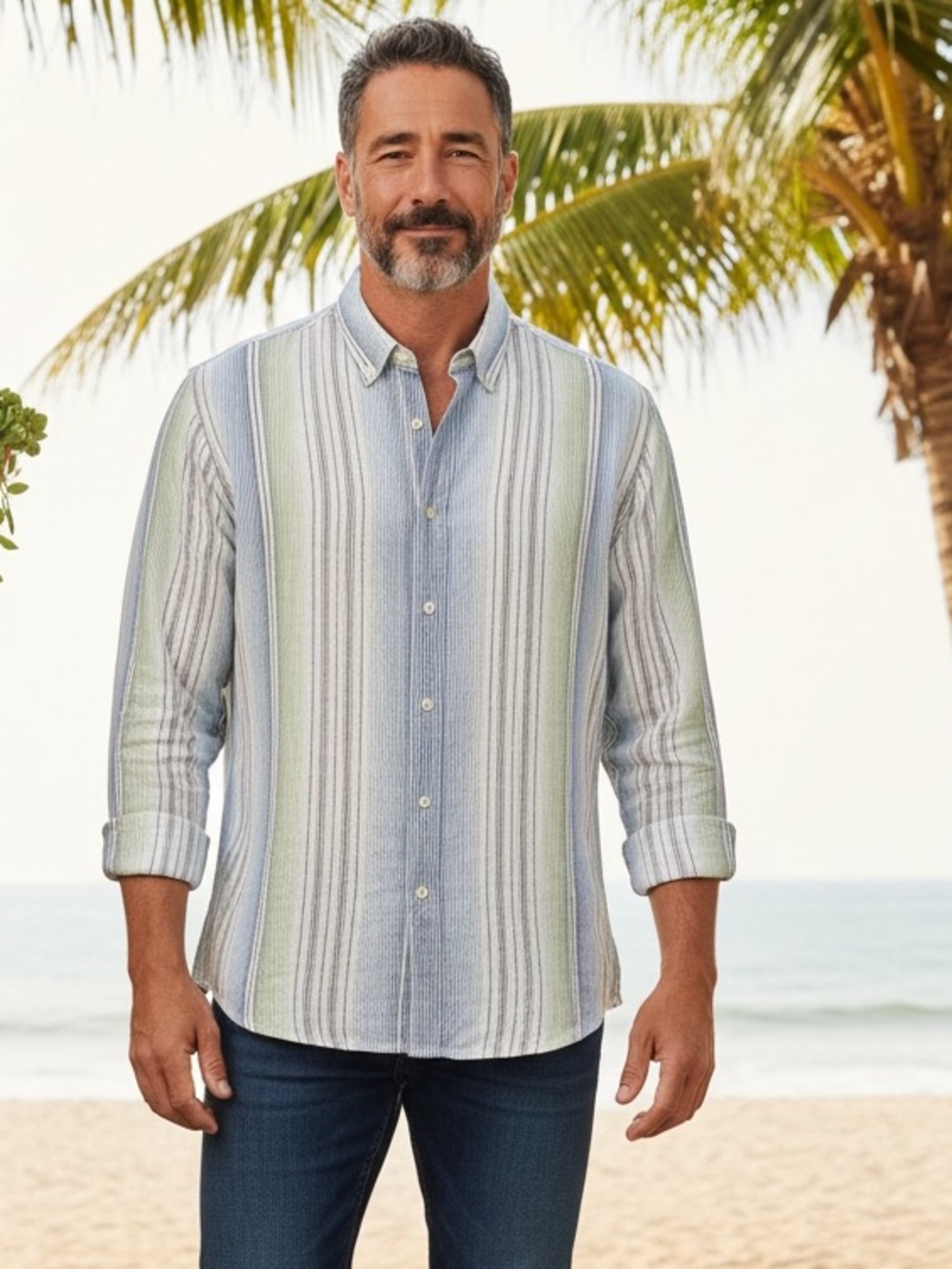 Tommy Bahama 100% Linen Striped Shirt Mens XXL Long Sleeve Button Down Vacation